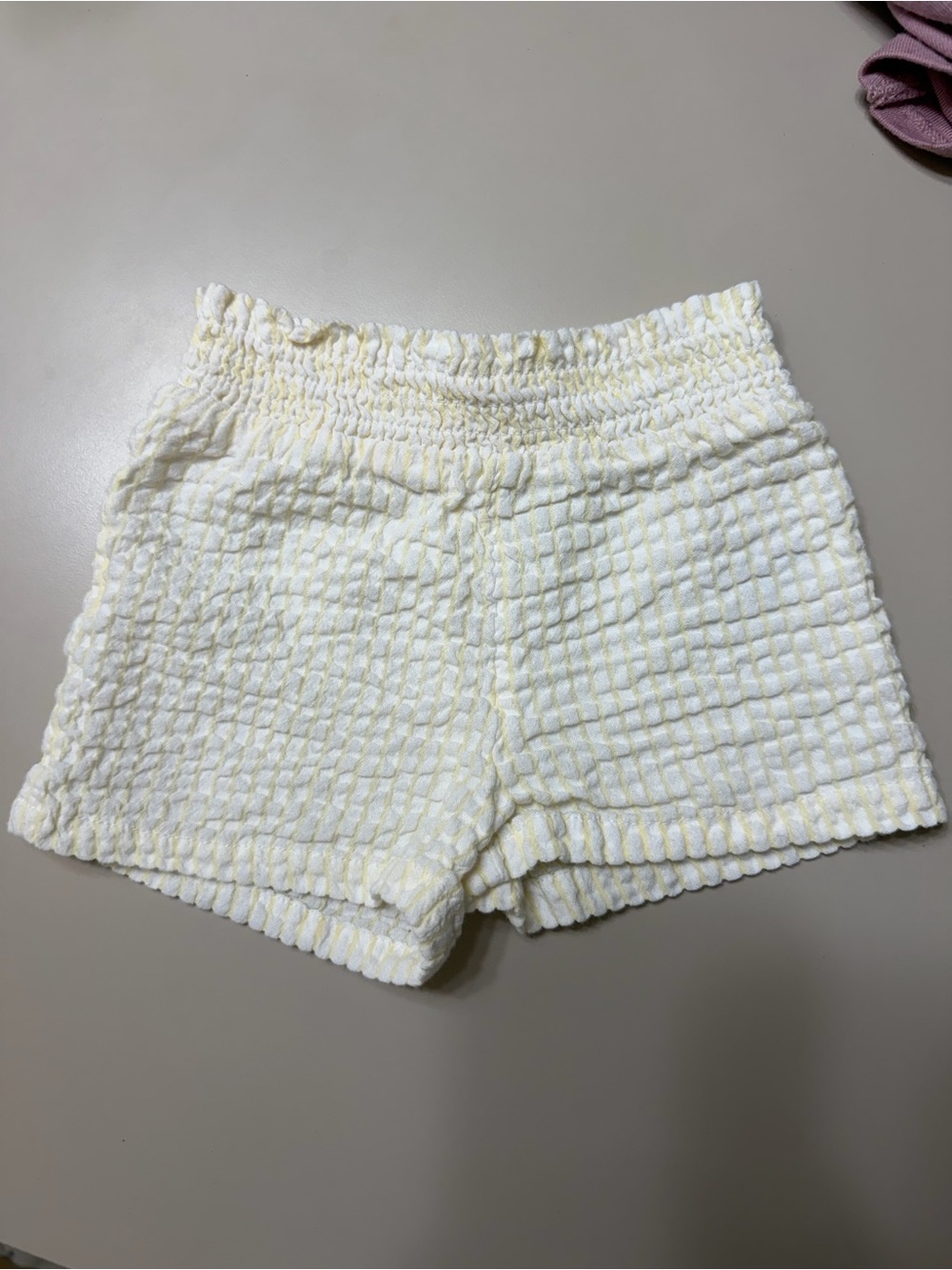 Baby Smocked Textured Shorts - Cream and yellow
